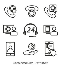 Assistance vector icons set. Black illustration isolated for graphic and web design.