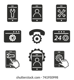 Assistance vector icons set. Black illustration isolated for graphic and web design.