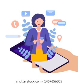 Assistant app for smartphone.Online virtual help assistant. Vector flat concepts illustration.