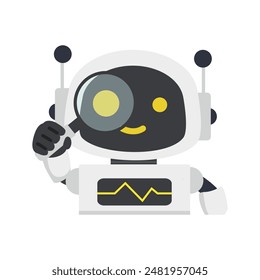 Assistant artificial intelligence robot with magnifying glass vector
