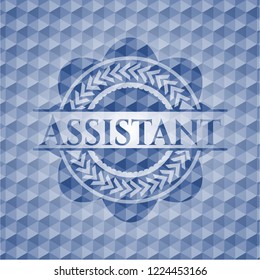 Assistant blue emblem or badge with abstract geometric polygonal pattern background.