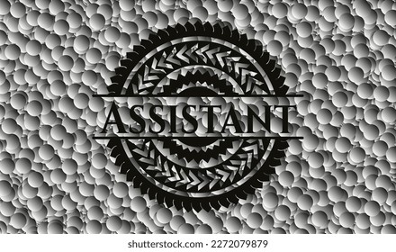 Assistant dark icon or emblem with grey bubbles background. Vector Illustration. Detailed. 