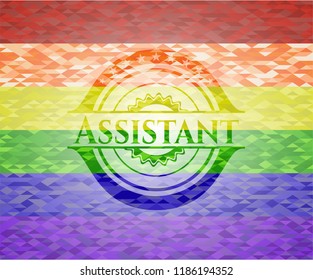 Assistant emblem on mosaic background with the colors of the LGBT flag