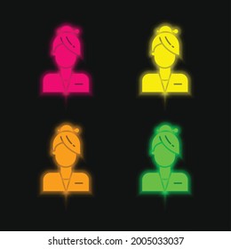 Assistant four color glowing neon vector icon