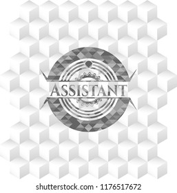 Assistant grey emblem with geometric cube white background
