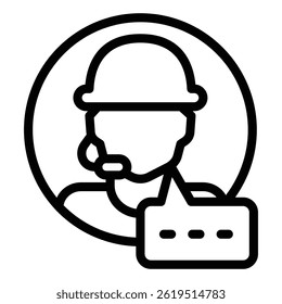 Assistant with headset and dialog line icon, neural dataset concept. Vector graphics. Support program, bubble sign on white background, style mobile or design
