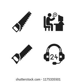 assistant icon. 4 assistant vector icons set. handsaw, headset and man on his desk in chat with a client icons for web and design about assistant theme