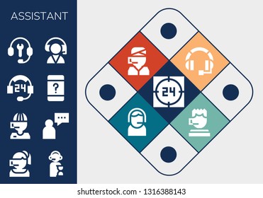 assistant icon set. 13 filled assistant icons.  Collection Of - Support, Call center, Operator, Supporter, Customer service, Customer support, Headset