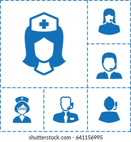 Assistant icon. set of 6 assistant filled icons such as nurse, customer support, support