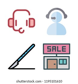 assistant icon set. vector set about scalpel, sale id, telemarketer and headset icons set.