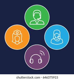 Assistant icons set. set of 4 assistant outline icons such as nurse, customer support, support