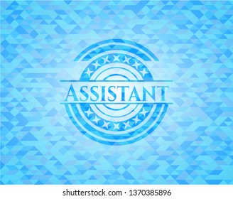 Assistant light blue emblem. Mosaic background