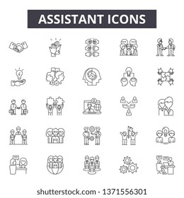 Assistant line icons, signs set, vector. Assistant outline concept, illustration: service,assistance,assistant,support,customer,help,person