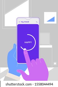 Assistant mobile app concept, for meditation, relax and mood control, mobile augmented reality concept