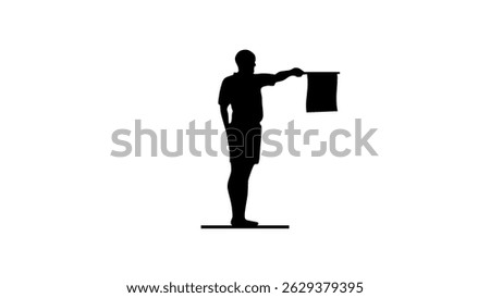 The assistant referee flags for an offside, black isolated silhouette