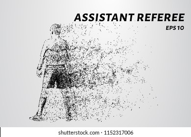 Assistant referee of the particles. Assistant referee with flag in hand.