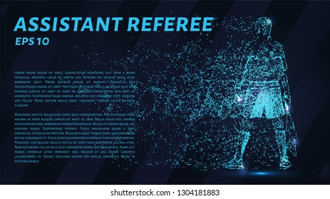 Assistant referee of particles on a dark background. Assistant referee from circles and dots