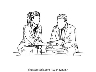 An assistant submits a file that is requested by a director, when the work meeting has not yet started, explaining the file that is held by the director. vector draw graphic design illustration sketch