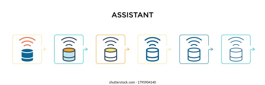 Assistant vector icon in 6 different modern styles. Black, two colored assistant icons designed in filled, outline, line and stroke style. Vector illustration can be used for web, mobile, ui