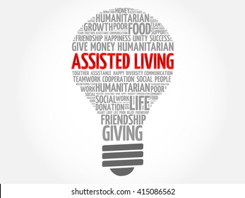 Assisted Living bulb word cloud collage concept