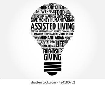 Assisted Living bulb word cloud collage concept
