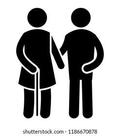 Assisted Living Icon Showing An Aged Person Getting Helped From Volunteer