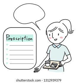 Assisted living staff providing prescription pills as doctor ordered to someone. Smiling female caregiver taking care of patient, giving prescribed medicine. Nurse giving the prescription medication.