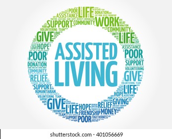 Assisted Living word cloud collage, concept background