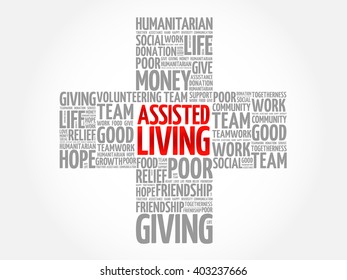 Assisted Living word cloud collage, cross concept