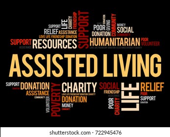 Assisted Living word cloud collage, concept background