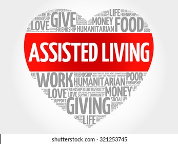 Assisted Living word cloud, heart concept