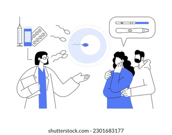 Assisted reproductive technology abstract concept vector illustration. Infertility procedures, womans egg, pregnancy test, sperm donation, reproductive medicine clinic abstract metaphor.