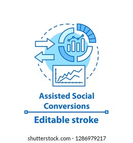 Assisted social conversions concept icon. Website traffic idea thin line illustration. SMM metrics. Audience growth rate. Web analytics. Vector isolated outline drawing. Editable stroke