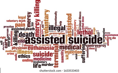 Assisted suicide word cloud concept. Collage made of words about assisted suicide. Vector illustration