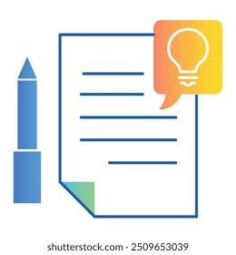 Design de Ícone de Redação Assistida. Representa Assistência à Escrita, AI-Powered Writing, Text Enhancement, Creative Writing Tools. Ícone de vetor com traçados e cores editáveis.