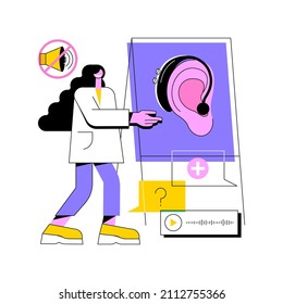 Assistive hearing device abstract concept vector illustration. Hearing assistance equipment, ear device, audiology doctor, assistive technology for deaf people, impaired person abstract metaphor.