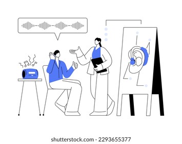 Assistive hearing device abstract concept vector illustration. Hearing assistance equipment, ear device, audiology doctor, assistive technology for deaf people, impaired person abstract metaphor.