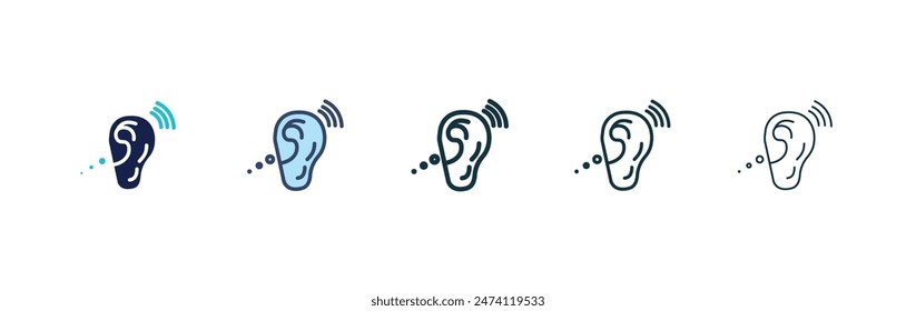 Assistive listening systems icon set. ear hear aid vector symbol in black filled and outlined style.