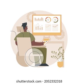 Ilustración de vector conceptual abstracta de tecnología asistida. Dispositivos de asistencia para personas con discapacidad, tecnología de adopción, rehabilitación de la población de edad avanzada, metáfora abstracta de cuidados personales diarios.