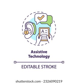 Assistive technology concept icon. Students with disabilities. Special education. Equal access. Web accessibility abstract idea thin line illustration. Isolated outline drawing. Editable stroke