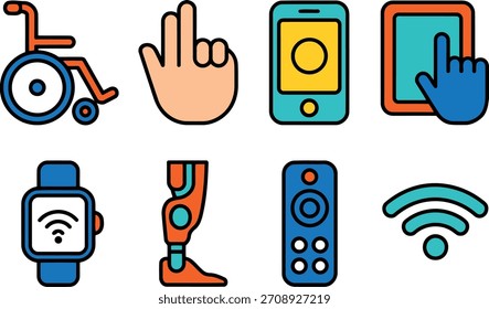 Assistive technology and digital tools icons Vector