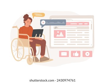 Ilustración aislada del vector del concepto de la tecnología de ayuda. Dispositivos de asistencia para personas con discapacidad, tecnología adoptiva, rehabilitación de la población anciana, concepto de vector de cuidado personal diario.