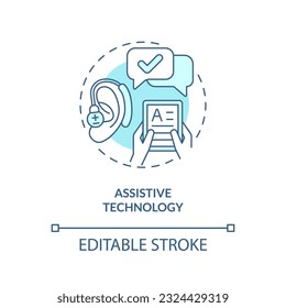 Assistive technology turquoise concept icon. Students with disabilities. Special education. Web accessibility abstract idea thin line illustration. Isolated outline drawing. Editable stroke