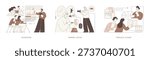 Associate in Applied Science isolated cartoon vector illustrations set. Group of students attend accounting course, study criminal justice, paralegal studies, get college degree vector cartoon.