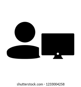 Associate icon vector male person user with computer monitor screen avatar in flat color in Glyph Pictogram Symbol illustration