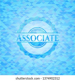 Associate sky blue emblem with mosaic ecological style background
