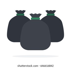 Associated black bags with garbage vector flat material design isolated on white