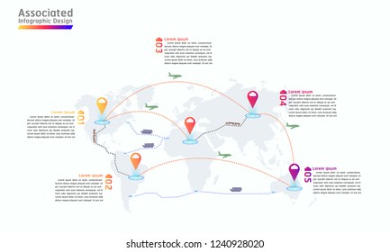 associated company factory world map mark point infographic design vector illustration eps10