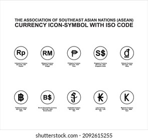 The Association of Southeast Asian Nations (ASEAN) Currency Icon-Symbol, ASEAN Country Currency Sign. Vector Illustration