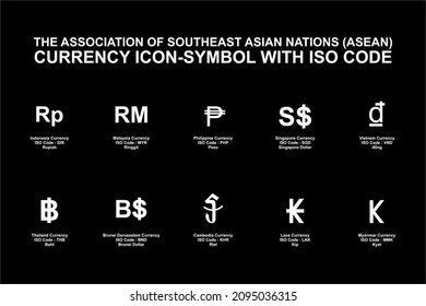The Association of Southeast Asian Nations (ASEAN) Currency Icon-Symbol, ASEAN Country Currency Sign. Vector Illustration